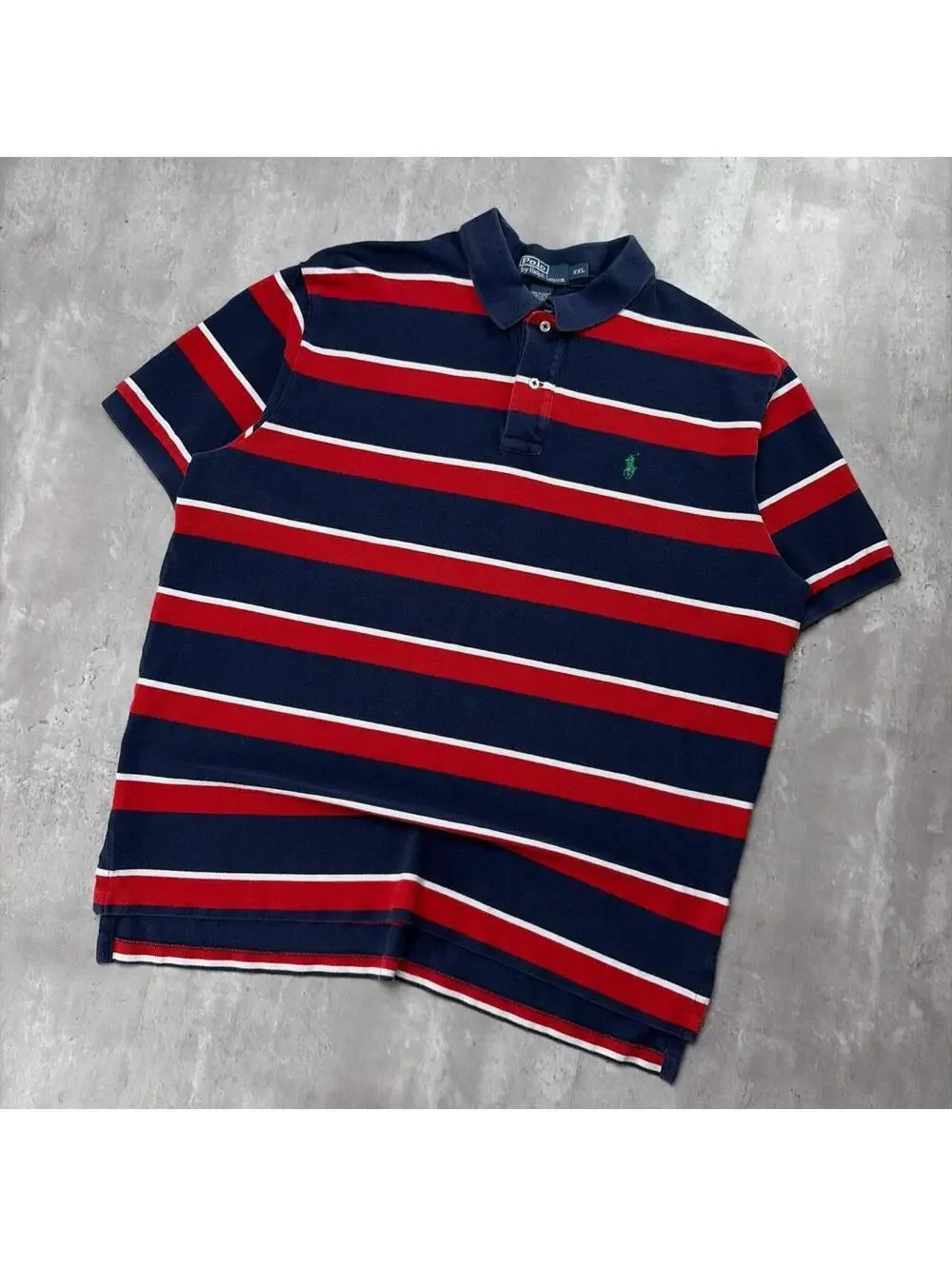 Vintage 90’s Navy Polo Ralph Lauren Striped Polo Shirt